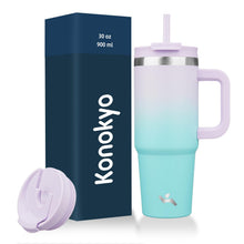 Konokyo 40 oz Tumbler with Handle and 2 Straws,2 in 1 Lid Insulated Water Bottle Stainless Steel Travel Coffee Mug,Mint