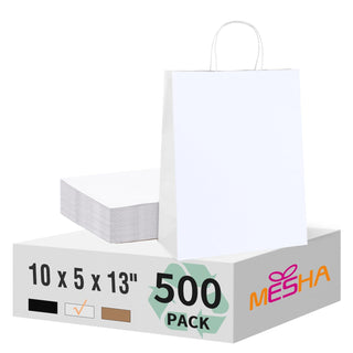 MESHA Brown Paper Bags 8x4.25x10.5 Inch 20Pcs, Paper Bags with Handles, Sturdy Brown Gift Bags for Retail, Birthday Party Favors, Shopping, Small Business (Made in USA)