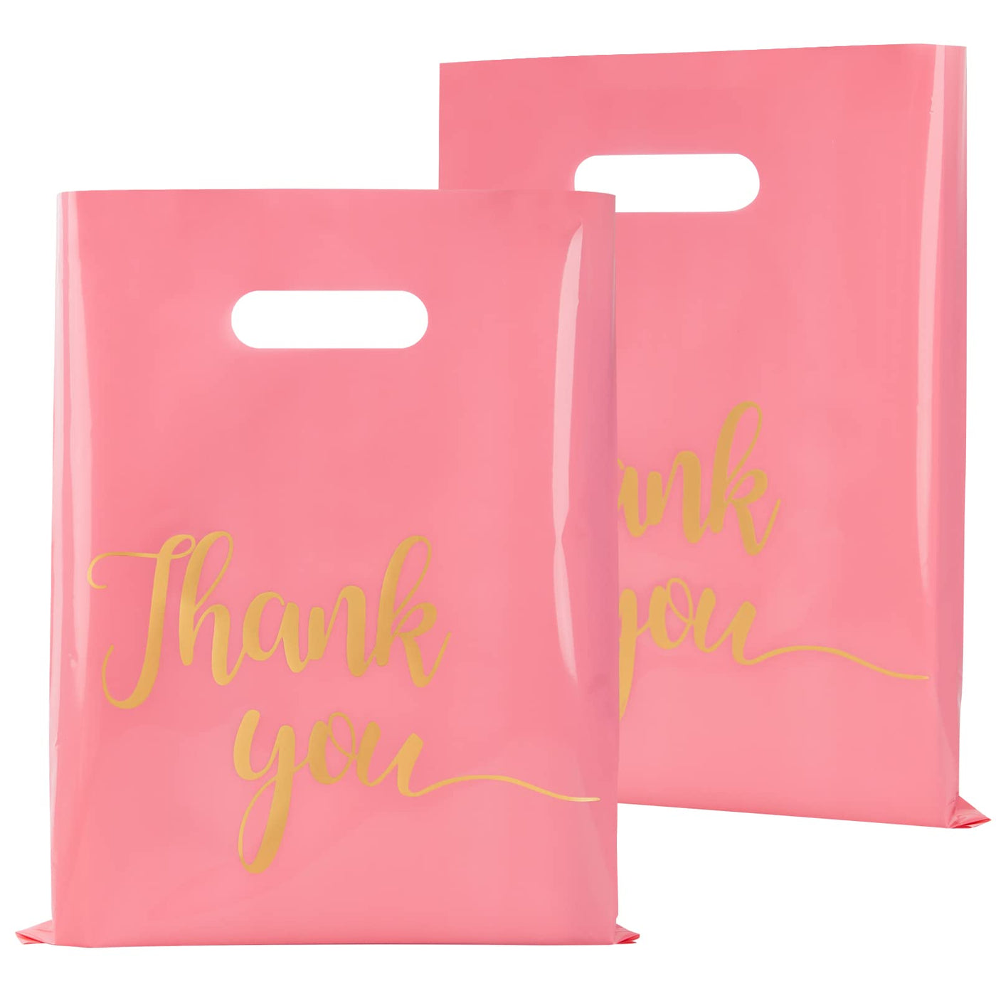 100 Pack Pink Thank You Shopping Bags for Small Business - 12"x15" Extra Thick 2.36 Mil Plastic Retail Thank You Bags with Handles for Stores, Boutique, Clothes, Business Gift