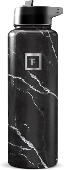 IRON °FLASK Camping & Hiking Hydration Flask with Straw, Wide Mouth Insulated Stainless Steel Sports Water Bottle - 40 oz Midnight Black