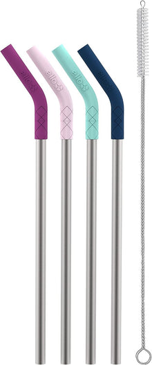 Ello Impact 8 Pack Reusable Plastic Straws, Dishwasher Safe, BPA-Free with Cleaning Brush,Rosewater