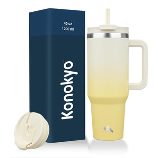 Konokyo 40 oz Tumbler with Handle and 2 Straws,2 in 1 Lid Insulated Water Bottle Stainless Steel Travel Coffee Mug,Mint