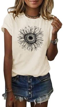 Cicy Bell Women's T Shirts Short Sleeve Tees Sunflower Graphic Loose Summer Tops