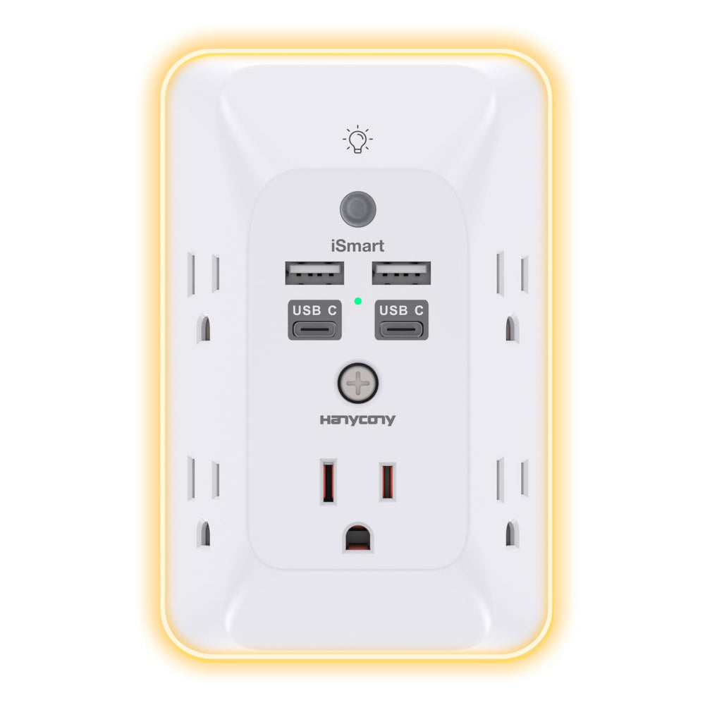 Outlet Extender with Night Light, HANYCONY Multi Plug Outlet, USB Wall Charger Surge Protector 4 USB Ports(1 USB C), Power Strip Electrical Outlet Splitter Expander for Home Office Dorm Room, ETL