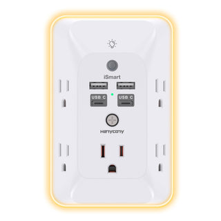 Outlet Extender with Night Light, HANYCONY Multi Plug Outlet, USB Wall Charger Surge Protector 4 USB Ports(1 USB C), Power Strip Electrical Outlet Splitter Expander for Home Office Dorm Room, ETL