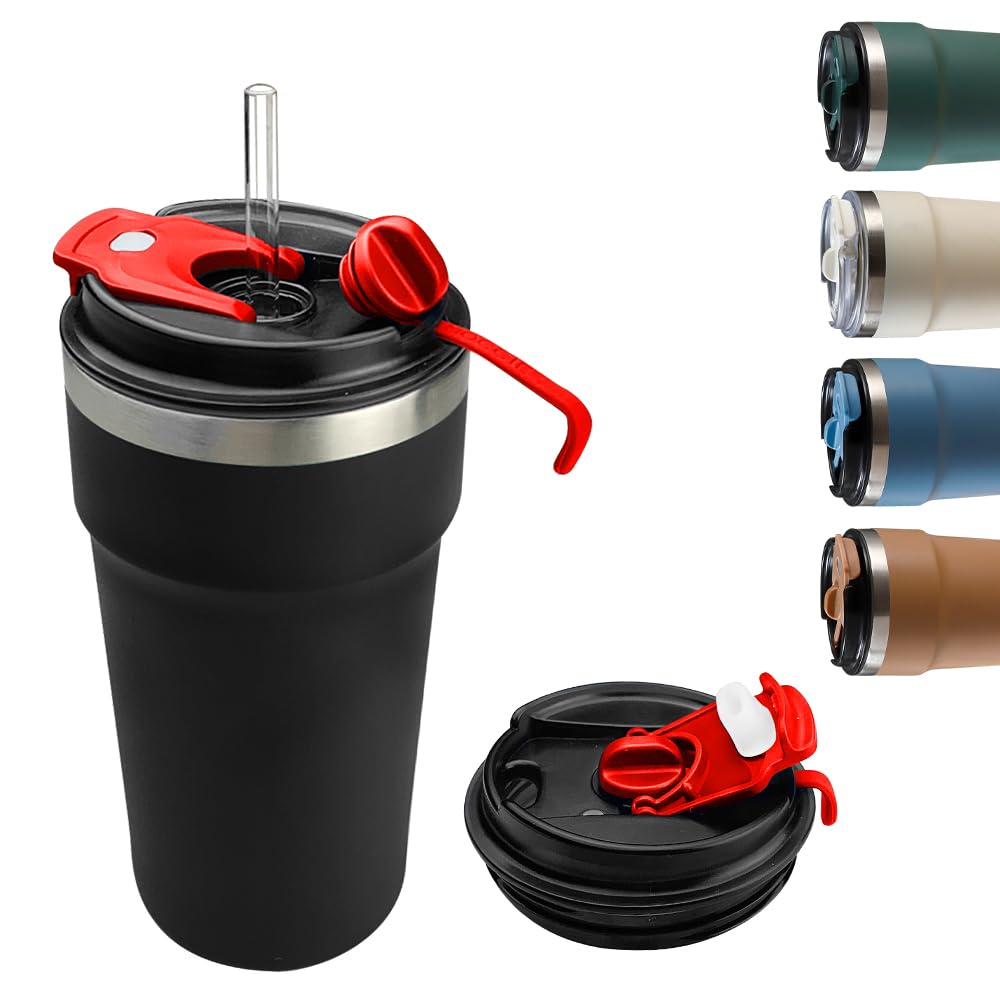 SPLMIFA Travel coffee mugs leak-proof, reusable coffee cups with lids, stainless steel vacuum insulated coffee tumblers, thermal insulation cups for men & women keep drinks hot & cold(2nd-Black, 12OZ)
