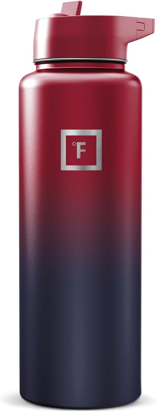 IRON °FLASK Camping & Hiking Hydration Flask with Straw, Wide Mouth Insulated Stainless Steel Sports Water Bottle - 40 oz Midnight Black