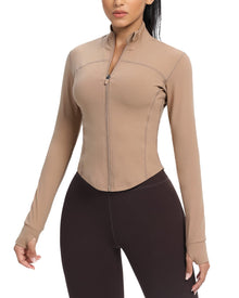 AVGO Women's Cropped Running Workout Jackets Zip Slim Fit Athletic Tops with Thumb Holes