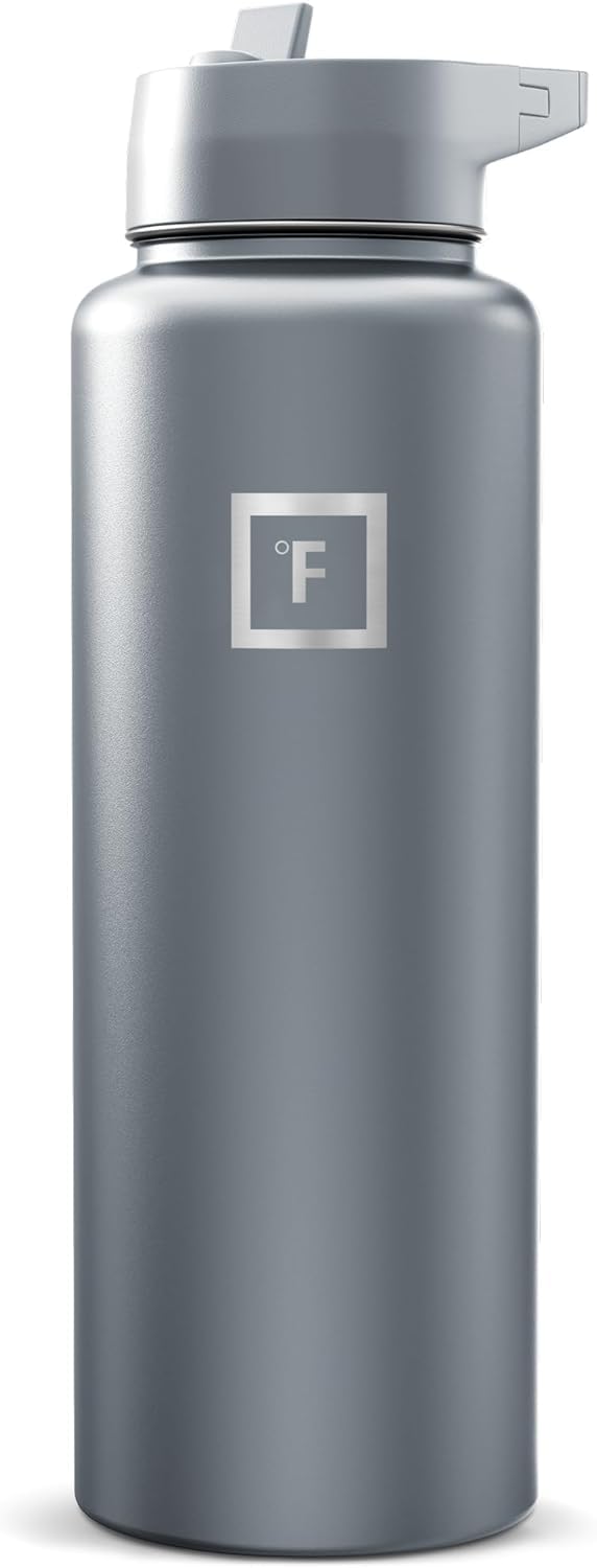 IRON °FLASK Camping & Hiking Hydration Flask with Straw, Wide Mouth Insulated Stainless Steel Sports Water Bottle - 40 oz Midnight Black