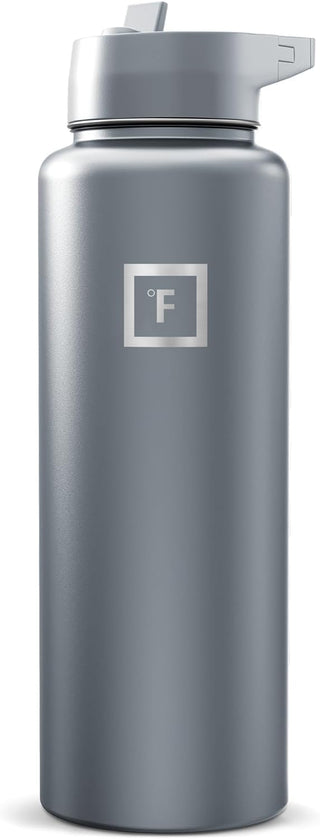 IRON °FLASK Camping & Hiking Hydration Flask with Straw, Wide Mouth Insulated Stainless Steel Sports Water Bottle - 40 oz Midnight Black