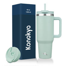 Konokyo 40 oz Tumbler with Handle and 2 Straws,2 in 1 Lid Insulated Water Bottle Stainless Steel Travel Coffee Mug,Mint