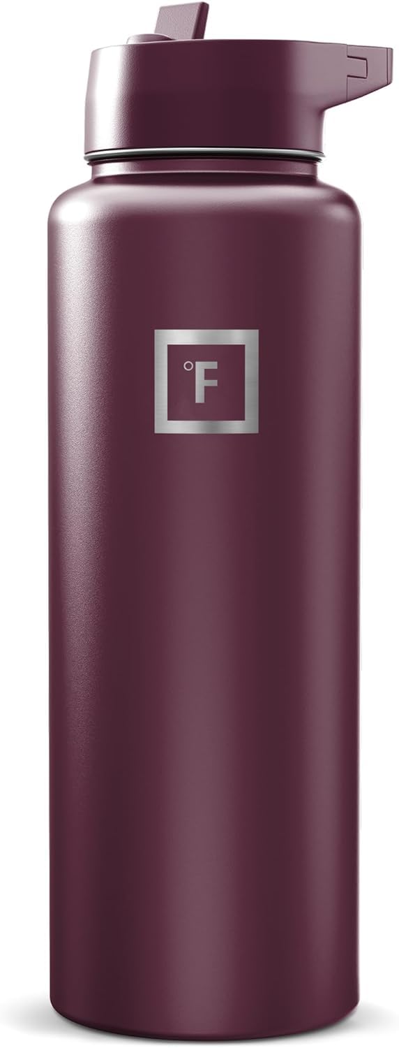 IRON °FLASK Camping & Hiking Hydration Flask with Straw, Wide Mouth Insulated Stainless Steel Sports Water Bottle - 40 oz Midnight Black