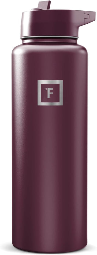 IRON °FLASK Camping & Hiking Hydration Flask with Straw, Wide Mouth Insulated Stainless Steel Sports Water Bottle - 40 oz Midnight Black