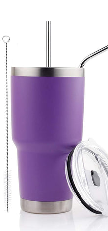 D·S 30oz Blue Tumbler Stainless Steel Double Wall Vacuum Insulated Mug with Straw and Lid, Cleaning Brush for Cold and Hot Beverages