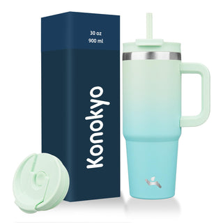 Konokyo 40 oz Tumbler with Handle and 2 Straws,2 in 1 Lid Insulated Water Bottle Stainless Steel Travel Coffee Mug,Mint
