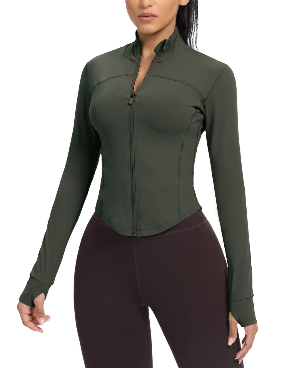 AVGO Women's Cropped Running Workout Jackets Zip Slim Fit Athletic Tops with Thumb Holes
