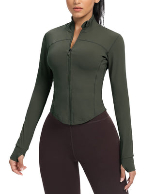AVGO Women's Cropped Running Workout Jackets Zip Slim Fit Athletic Tops with Thumb Holes