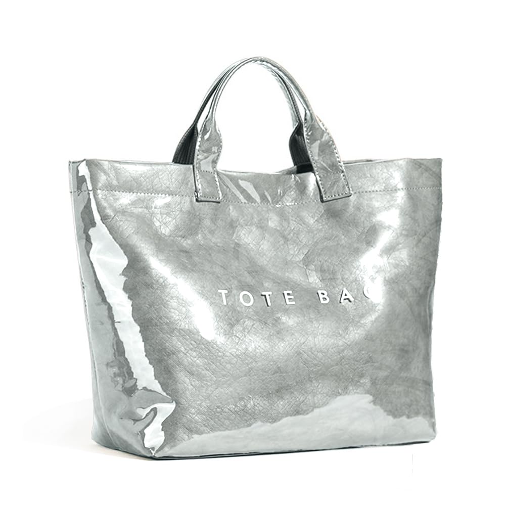 KAMEILONG Women's Large PVC Tote Bag Letters Print Handbags Paper Shoulder Bag Clear Shopping Hobo Bag
