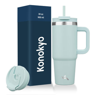 Konokyo 40 oz Tumbler with Handle and 2 Straws,2 in 1 Lid Insulated Water Bottle Stainless Steel Travel Coffee Mug,Mint