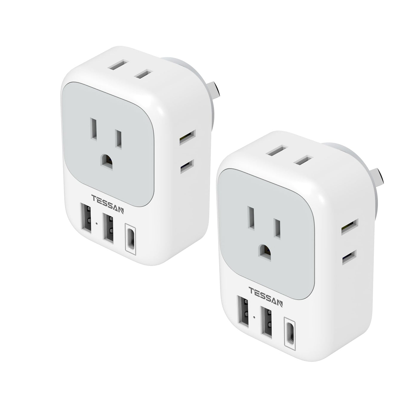 TESSAN 2 Pack European Travel Plug Adapter, Europe Power Converter 4 Outlets 3 USB(1 USB C PD 20W), Type C International Adaptor to Italy Spain France Portugal Iceland Germany, EU Travel Essentials