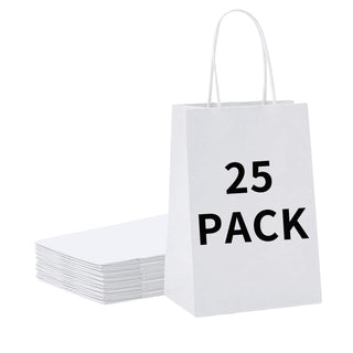 BAG BOX 25 Pack 5.9x3.1x8.25 Inch Brown Gift Bags with Handles,Bulk Kraft Paper Bags for Shopping, Retail, Merchandise, Wedding, Party Favors, Paper Grocery Sacks