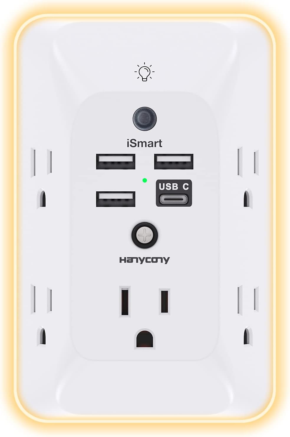 Outlet Extender with Night Light, HANYCONY Multi Plug Outlet, USB Wall Charger Surge Protector 4 USB Ports(1 USB C), Power Strip Electrical Outlet Splitter Expander for Home Office Dorm Room, ETL