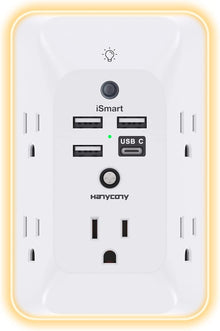 Outlet Extender with Night Light, HANYCONY Multi Plug Outlet, USB Wall Charger Surge Protector 4 USB Ports(1 USB C), Power Strip Electrical Outlet Splitter Expander for Home Office Dorm Room, ETL