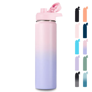 Fijinhom 18 oz Insulated Water Bottle with Handle, 304 Stainless Steel Water Bottles with Wide Mouth, Double Wall Vacuum Sports Water Bottle, BPA Free, Keep Cold and Hot, Pink