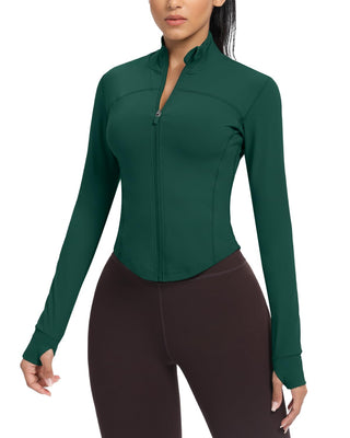 AVGO Women's Cropped Running Workout Jackets Zip Slim Fit Athletic Tops with Thumb Holes