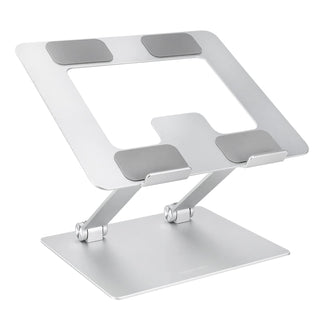 Amazon Basics Sturdy and Portable Ergonomic Laptop Stand for Desk, Height Adjustable Riser with Ventilated Cooling, Foldable, Fits all Laptops up to 15.6 Inch, Silver