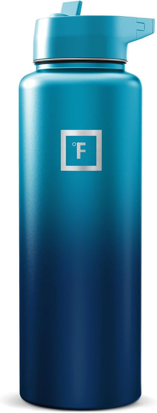 IRON °FLASK Camping & Hiking Hydration Flask with Straw, Wide Mouth Insulated Stainless Steel Sports Water Bottle - 40 oz Midnight Black