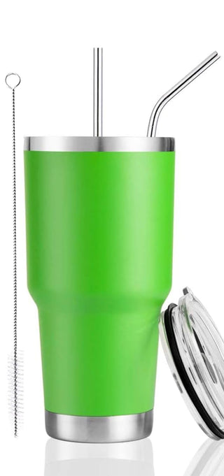 D·S 30oz Blue Tumbler Stainless Steel Double Wall Vacuum Insulated Mug with Straw and Lid, Cleaning Brush for Cold and Hot Beverages