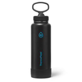 ThermoFlask Stainless Steel Water Bottles 2-Pack - Double-Wall Vacuum Insulated 24 oz BPA-Free Spout Lids - Keeps Drinks Cold 24 Hrs, Hot 12 Hrs - Leakproof, Dishwasher Safe, White/Coral