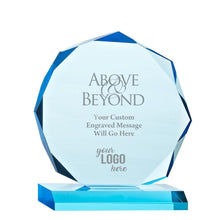 Engraved Trophy - Sky Blue Acrylic - Award for Employees - Personalized Engraving Up to Three Lines and Pre-Written Verse Selection