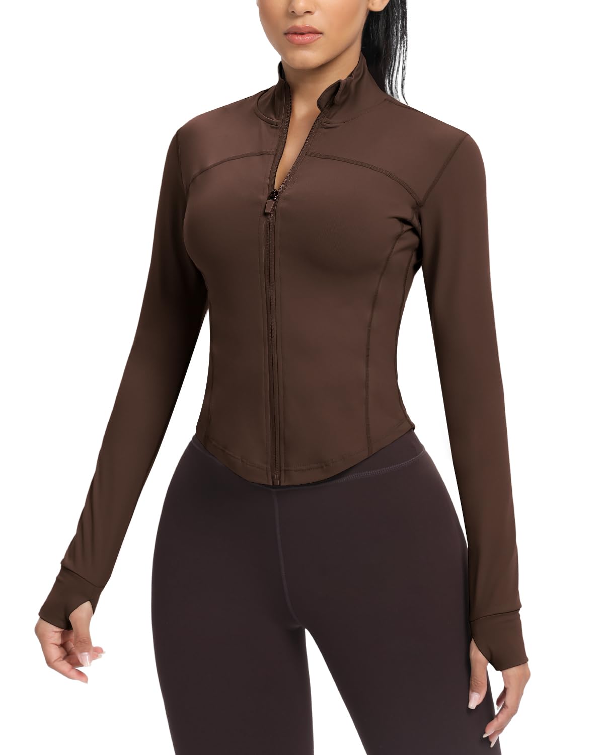 AVGO Women's Cropped Running Workout Jackets Zip Slim Fit Athletic Tops with Thumb Holes