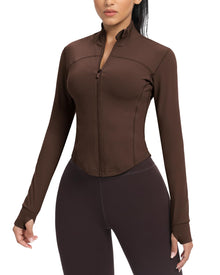 AVGO Women's Cropped Running Workout Jackets Zip Slim Fit Athletic Tops with Thumb Holes