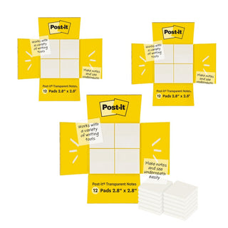 Post-it Transparent Notes, 2.8 in. x 2.8 in., Pastel Sticky Notes, School Supplies, Office Products, Great for Studying, 2 Pads