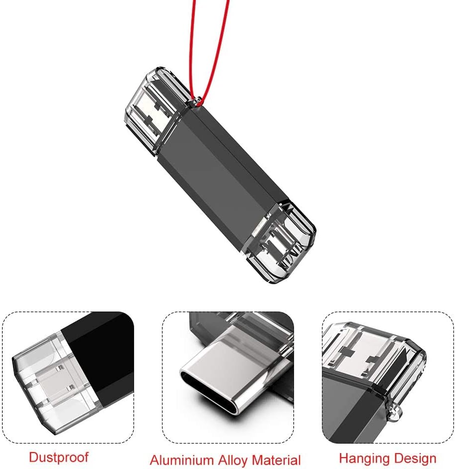 Vansuny 2 Pack 128GB USB C Flash Drive 2 in 1 OTG USB 3.0 + Tape C Memory Stick with Keychain Dual Type C Thumb Drive Photo Stick Jump Drive (Black and Silver)