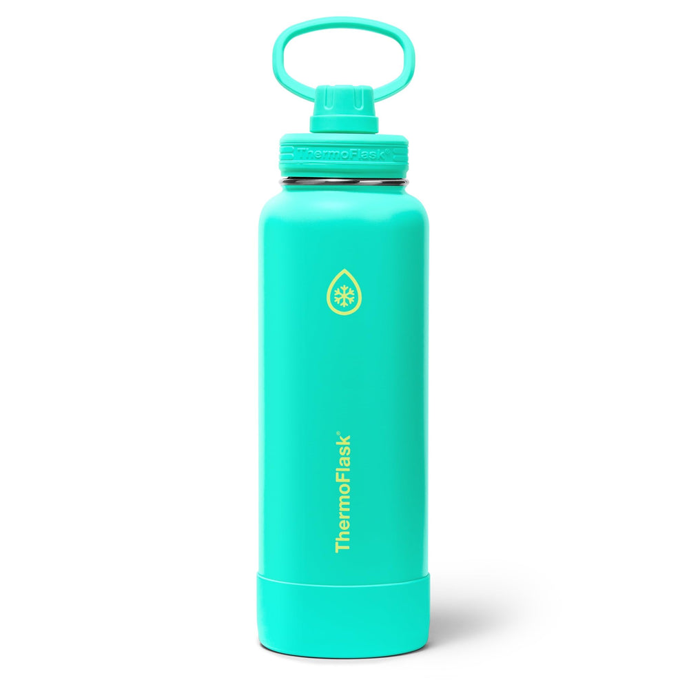 ThermoFlask Stainless Steel Water Bottles 2-Pack - Double-Wall Vacuum Insulated 24 oz BPA-Free Spout Lids - Keeps Drinks Cold 24 Hrs, Hot 12 Hrs - Leakproof, Dishwasher Safe, White/Coral