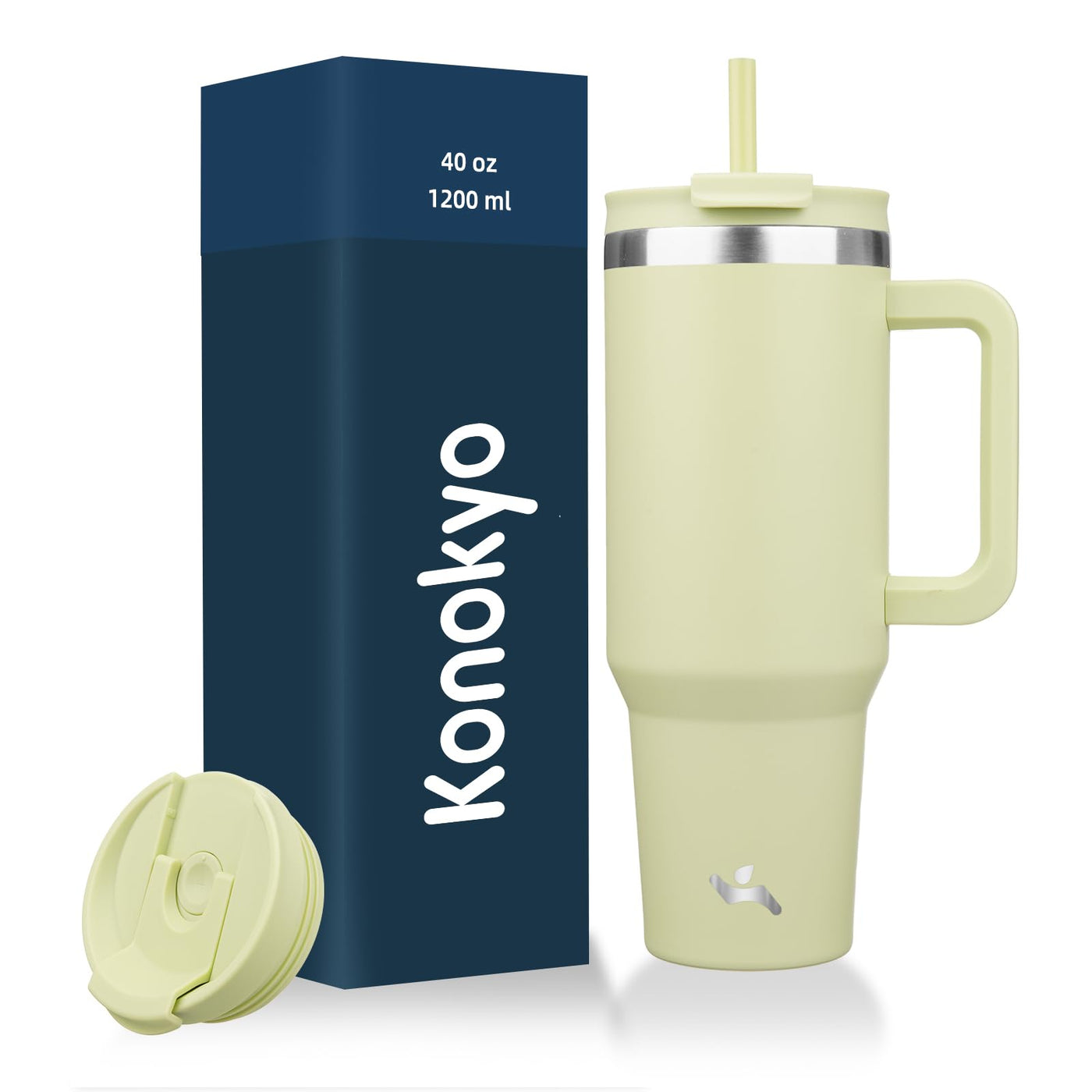 Konokyo 40 oz Tumbler with Handle and 2 Straws,2 in 1 Lid Insulated Water Bottle Stainless Steel Travel Coffee Mug,Mint
