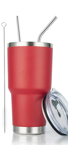 D·S 30oz Blue Tumbler Stainless Steel Double Wall Vacuum Insulated Mug with Straw and Lid, Cleaning Brush for Cold and Hot Beverages
