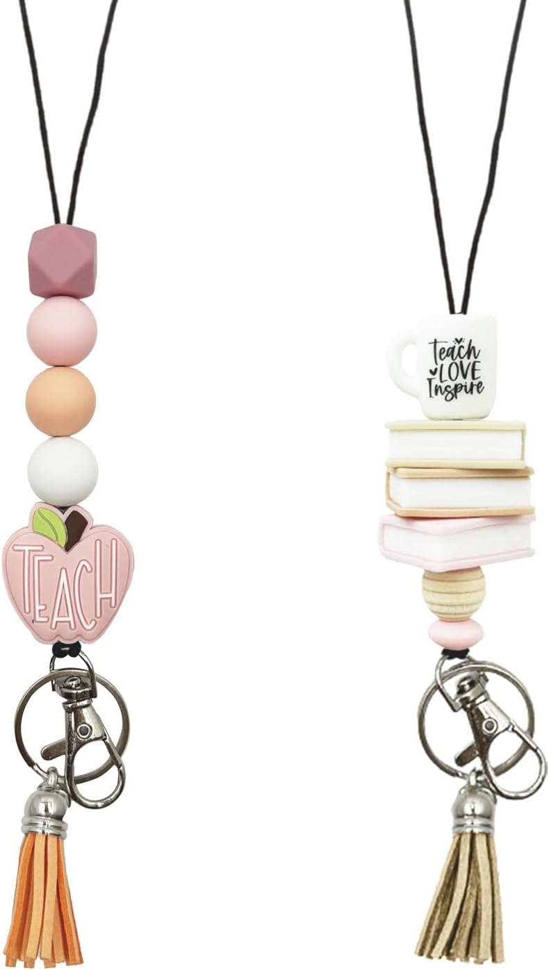 Teacher Lanyard Silicone Beaded Badge Breakaway Lanyard Cute Teacher Gift ID Holder for Women
