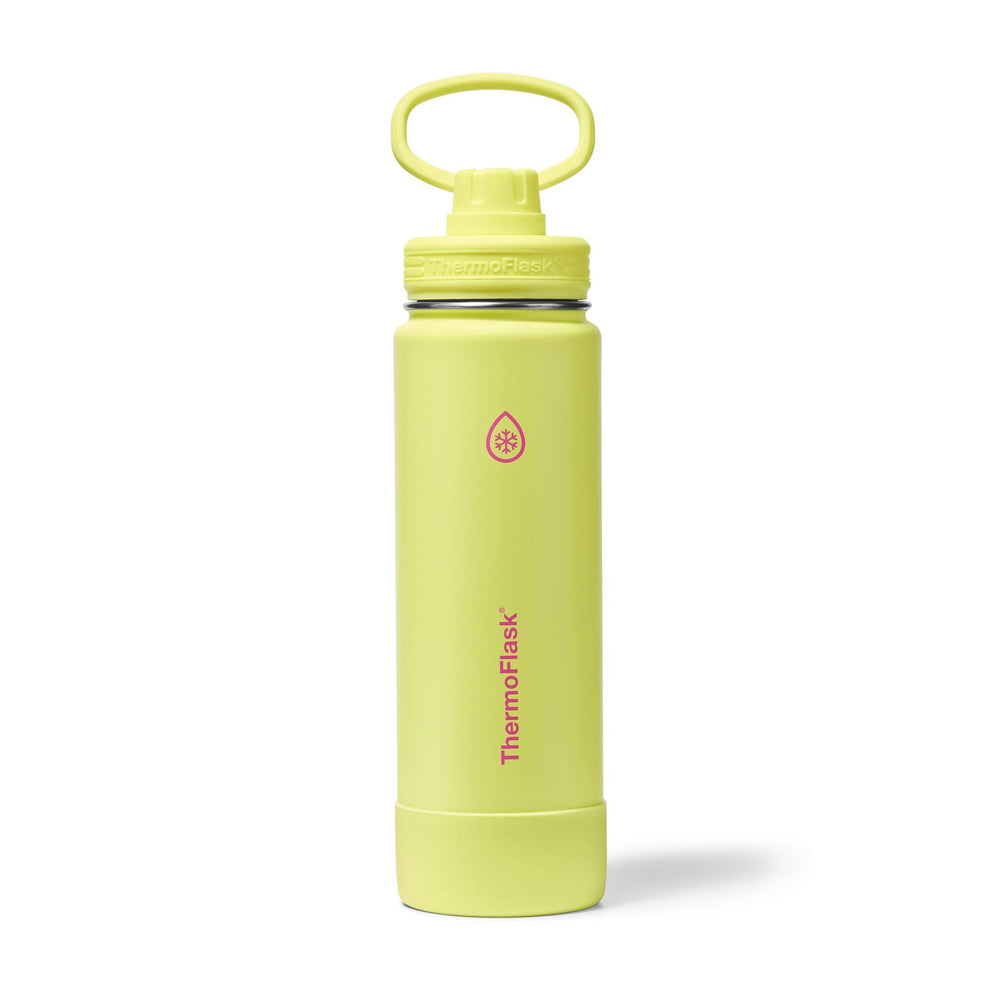ThermoFlask Stainless Steel Water Bottles 2-Pack - Double-Wall Vacuum Insulated 24 oz BPA-Free Spout Lids - Keeps Drinks Cold 24 Hrs, Hot 12 Hrs - Leakproof, Dishwasher Safe, White/Coral