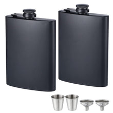 ROMORC 2 Pack Hip Flasks for Liquor Matte Black 8 Oz Stainless Steel Leak-proof Thin Flasks with 2pcs Funnels and Cups for Wedding Party, Groomsman, Bridesmaid, Gift (Black)