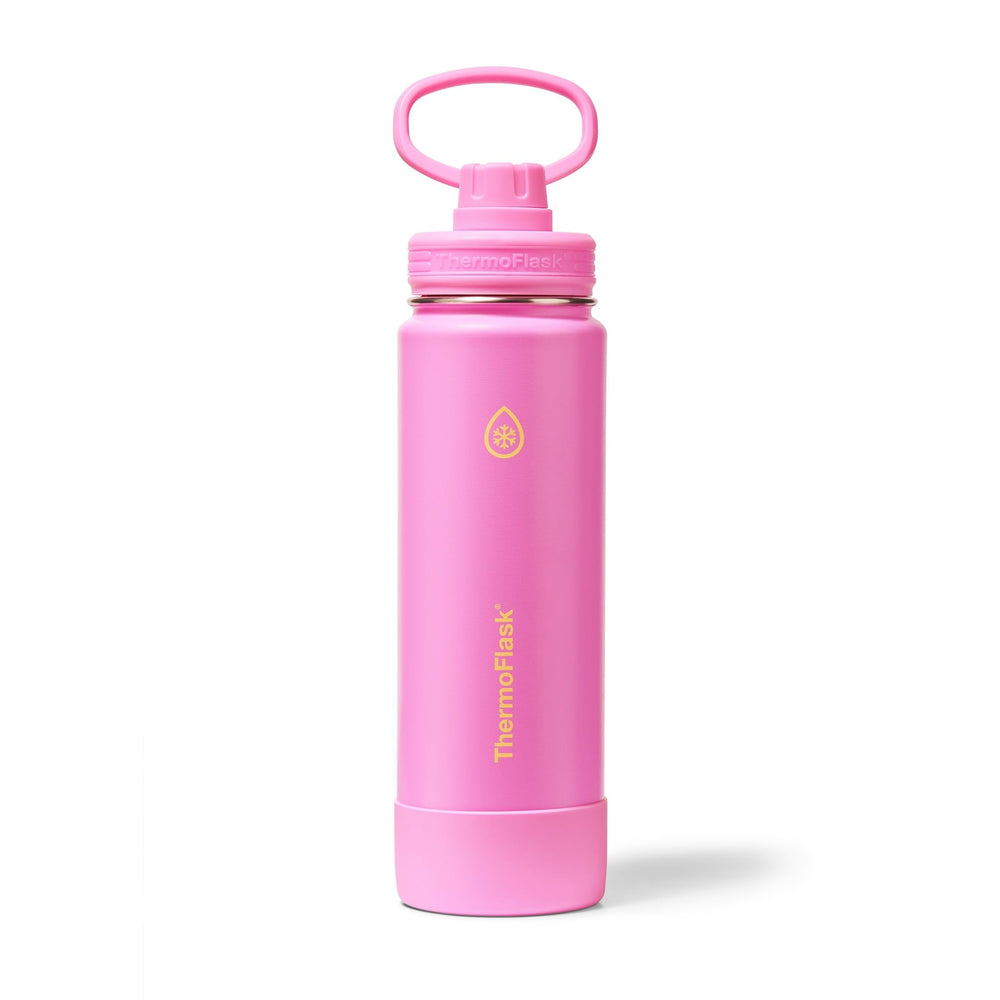 ThermoFlask Stainless Steel Water Bottles 2-Pack - Double-Wall Vacuum Insulated 24 oz BPA-Free Spout Lids - Keeps Drinks Cold 24 Hrs, Hot 12 Hrs - Leakproof, Dishwasher Safe, White/Coral