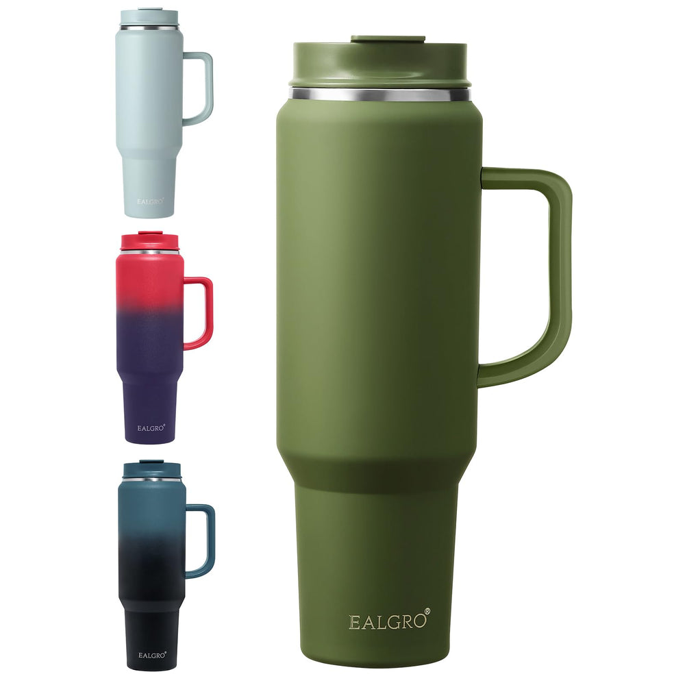 EALGRO 40 oz Tumbler with Handle, Insulated Tumblers with Lid and Straw, Large Metal Sports Water Bottle Jug, Thermal Stainless Steel Travel Coffee Mug Cup, Black