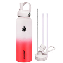 SENDESTAR Water Bottle 32oz Double Wall Vacuum Insulated Leak Proof Stainless Steel Sports Water Bottle—Wide Mouth with New Flex Straw Lid & Spout Lid (Deep Blue&Black)