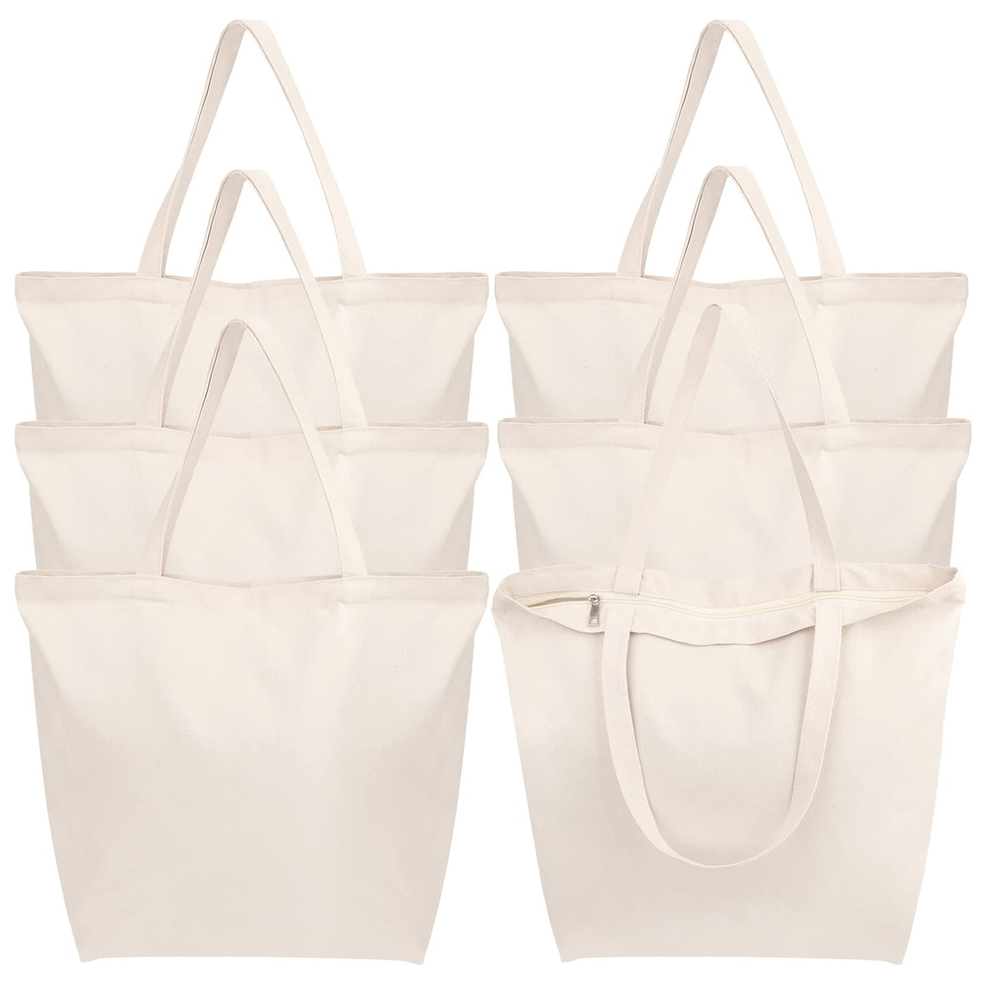 Segarty 6 Packs Canvas Tote Bag with Zipper, 16x13 inch Reusable Washable Grocery Shopping Bags with Handle Plain Canvas Totes for Women Teacher DIY Art Crafts Painting Embroidery Decoration