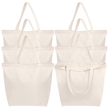 Segarty 6 Packs Canvas Tote Bag with Zipper, 16x13 inch Reusable Washable Grocery Shopping Bags with Handle Plain Canvas Totes for Women Teacher DIY Art Crafts Painting Embroidery Decoration
