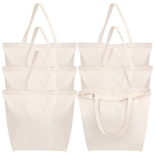 Segarty 6 Packs Canvas Tote Bag with Zipper, 16x13 inch Reusable Washable Grocery Shopping Bags with Handle Plain Canvas Totes for Women Teacher DIY Art Crafts Painting Embroidery Decoration